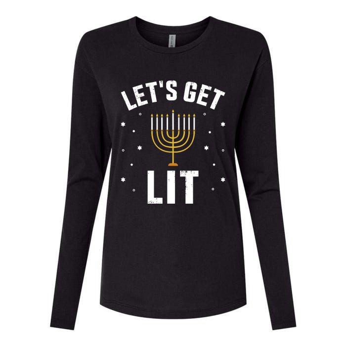 Funny LetS Lit With Menorah For Jewish Hanukkah Womens Cotton Relaxed Long Sleeve T-Shirt