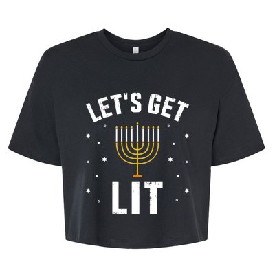 Funny LetS Lit With Menorah For Jewish Hanukkah Bella+Canvas Jersey Crop Tee