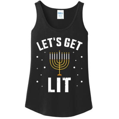 Funny LetS Lit With Menorah For Jewish Hanukkah Ladies Essential Tank