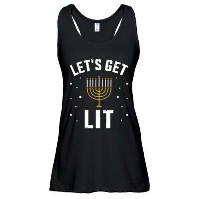 Funny LetS Lit With Menorah For Jewish Hanukkah Ladies Essential Flowy Tank