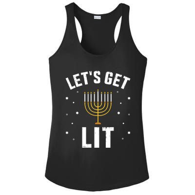 Funny LetS Lit With Menorah For Jewish Hanukkah Ladies PosiCharge Competitor Racerback Tank