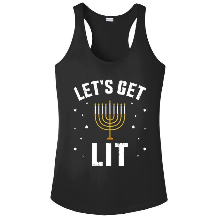 Funny LetS Lit With Menorah For Jewish Hanukkah Ladies PosiCharge Competitor Racerback Tank