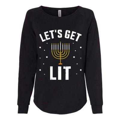 Funny LetS Lit With Menorah For Jewish Hanukkah Womens California Wash Sweatshirt