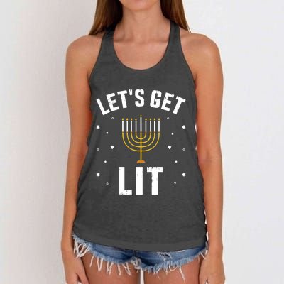 Funny LetS Lit With Menorah For Jewish Hanukkah Women's Knotted Racerback Tank