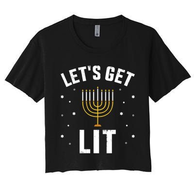 Funny LetS Lit With Menorah For Jewish Hanukkah Women's Crop Top Tee