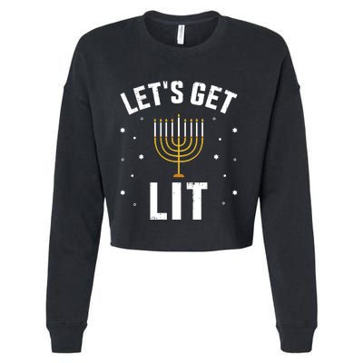 Funny LetS Lit With Menorah For Jewish Hanukkah Cropped Pullover Crew