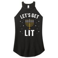 Funny LetS Lit With Menorah For Jewish Hanukkah Women's Perfect Tri Rocker Tank