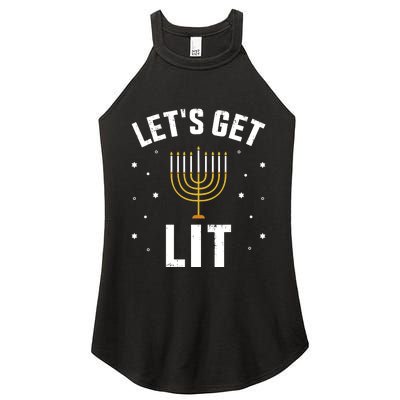 Funny LetS Lit With Menorah For Jewish Hanukkah Women's Perfect Tri Rocker Tank