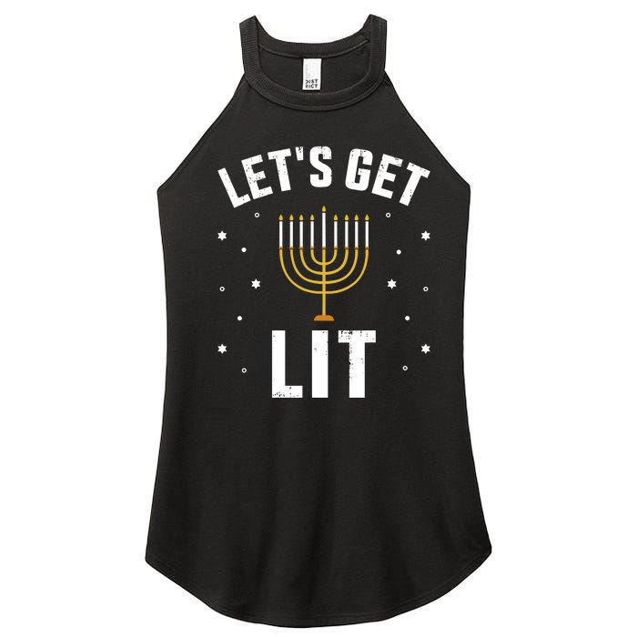 Funny LetS Lit With Menorah For Jewish Hanukkah Women's Perfect Tri Rocker Tank