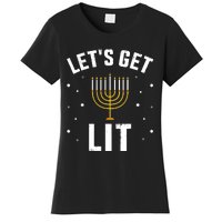 Funny LetS Lit With Menorah For Jewish Hanukkah Women's T-Shirt