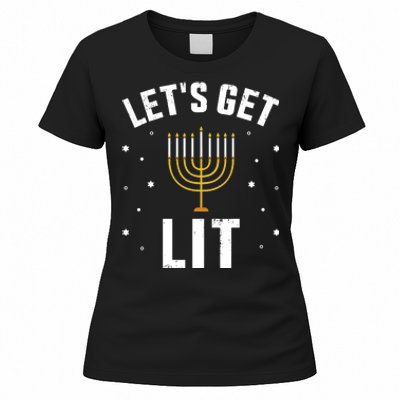 Funny LetS Lit With Menorah For Jewish Hanukkah Women's T-Shirt