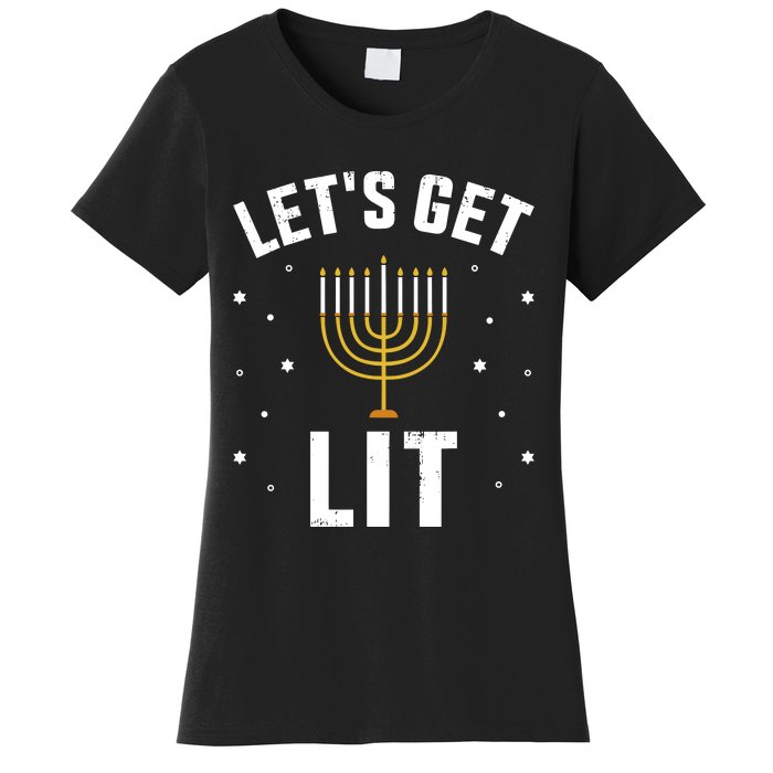 Funny LetS Lit With Menorah For Jewish Hanukkah Women's T-Shirt