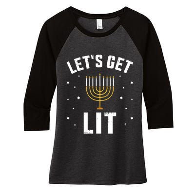 Funny LetS Lit With Menorah For Jewish Hanukkah Women's Tri-Blend 3/4-Sleeve Raglan Shirt