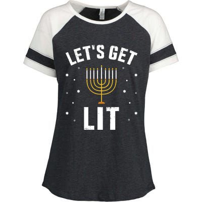 Funny LetS Lit With Menorah For Jewish Hanukkah Enza Ladies Jersey Colorblock Tee