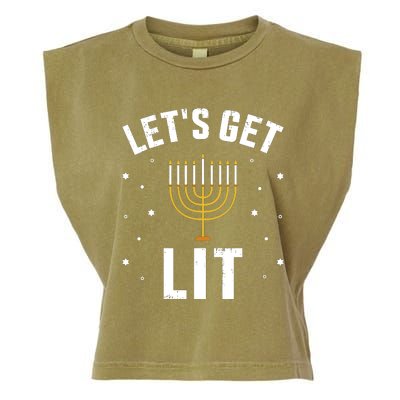 Funny LetS Lit With Menorah For Jewish Hanukkah Garment-Dyed Women's Muscle Tee