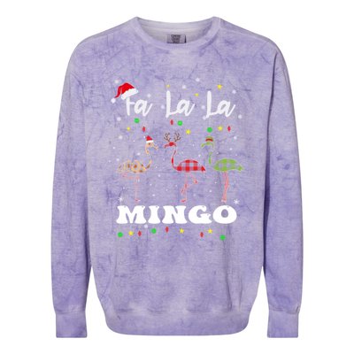 Fa La La Mingo Christmas Flamingo Tree Lights Santa Family Gift Colorblast Crewneck Sweatshirt