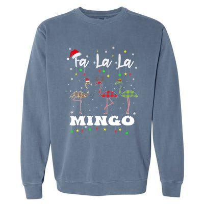 Fa La La Mingo Christmas Flamingo Tree Lights Santa Family Gift Garment-Dyed Sweatshirt