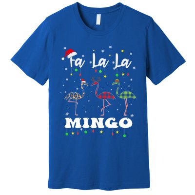 Fa La La Mingo Christmas Flamingo Tree Lights Santa Family Gift Premium T-Shirt