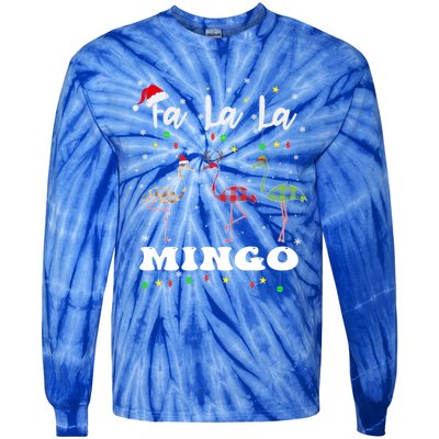 Fa La La Mingo Christmas Flamingo Tree Lights Santa Family Gift Tie-Dye Long Sleeve Shirt