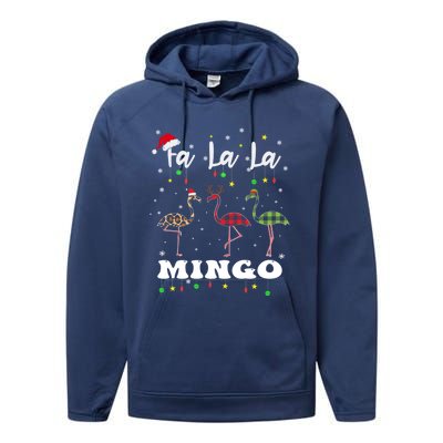 Fa La La Mingo Christmas Flamingo Tree Lights Santa Family Gift Performance Fleece Hoodie