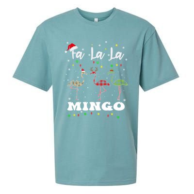 Fa La La Mingo Christmas Flamingo Tree Lights Santa Family Gift Sueded Cloud Jersey T-Shirt