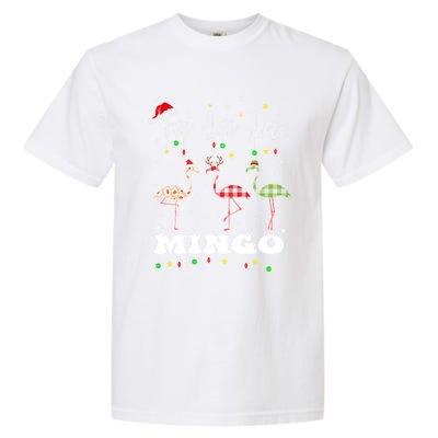 Fa La La Mingo Christmas Flamingo Tree Lights Santa Family Gift Garment-Dyed Heavyweight T-Shirt