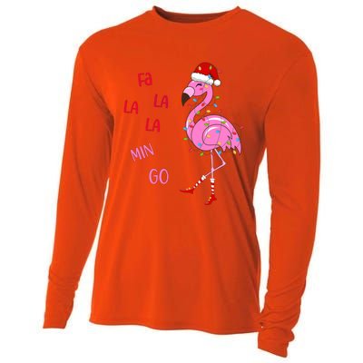 Fa La La Mingo Christmas Flamingo Tree Lights Santa Flamingo Meaningful Gift Cooling Performance Long Sleeve Crew