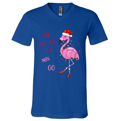 Fa La La Mingo Christmas Flamingo Tree Lights Santa Flamingo Meaningful Gift V-Neck T-Shirt