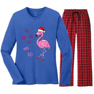 Fa La La Mingo Christmas Flamingo Tree Lights Santa Flamingo Meaningful Gift Women's Long Sleeve Flannel Pajama Set 