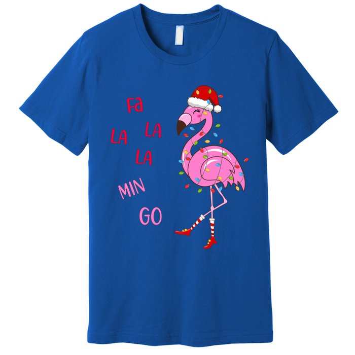 Fa La La Mingo Christmas Flamingo Tree Lights Santa Flamingo Meaningful Gift Premium T-Shirt