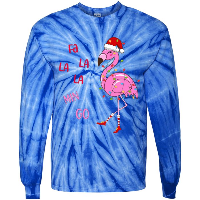 Fa La La Mingo Christmas Flamingo Tree Lights Santa Flamingo Meaningful Gift Tie-Dye Long Sleeve Shirt