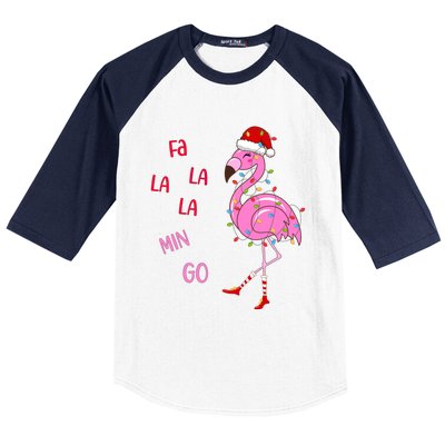 Fa La La Mingo Christmas Flamingo Tree Lights Santa Flamingo Meaningful Gift Baseball Sleeve Shirt