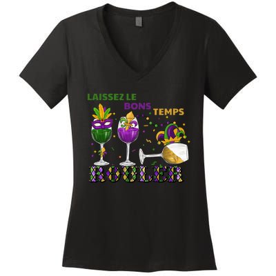 Funny Laissez Les Bons Temps Rouler Mardi Gras Women's V-Neck T-Shirt