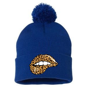 Funny Leopard Lips Cool Mouth Cheetah Lipstick Gift Pom Pom 12in Knit Beanie