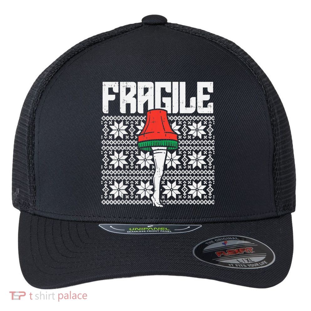 Fragile Leg Lamp Ugly Christmas Sweater Funny Xmas Flexfit Unipanel Trucker Cap
