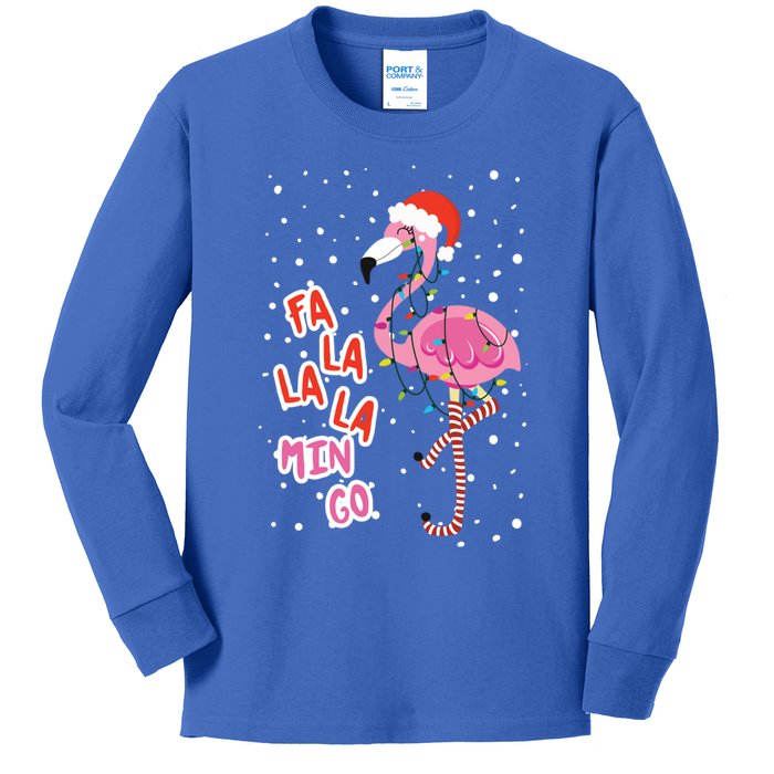 Fa La La Mingo Cute Pink Flamingo Santa Hat Merry Christmas Meaningful Gift Kids Long Sleeve Shirt