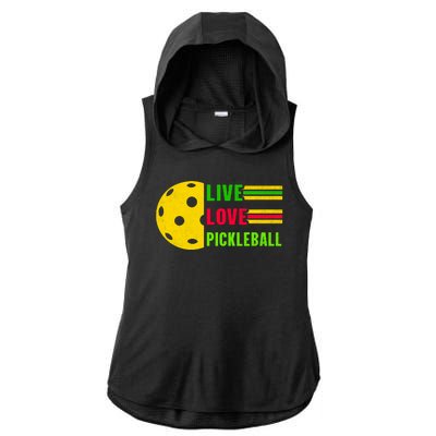 Funny Live Love Pickleball Ladies PosiCharge Tri-Blend Wicking Draft Hoodie Tank