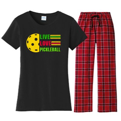 Funny Live Love Pickleball Women's Flannel Pajama Set