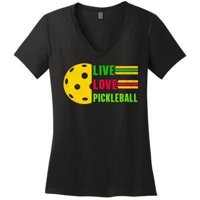 Funny Live Love Pickleball Women's V-Neck T-Shirt