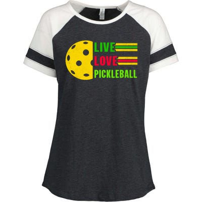 Funny Live Love Pickleball Enza Ladies Jersey Colorblock Tee