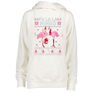 Fa La La La Mingo Flamingo Santa Pink Ugly Christmas Sweater Womens Funnel Neck Pullover Hood