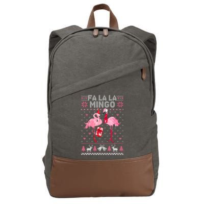 Fa La La La Mingo Flamingo Santa Pink Ugly Christmas Sweater Cotton Canvas Backpack