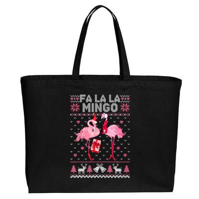 Fa La La La Mingo Flamingo Santa Pink Ugly Christmas Sweater Cotton Canvas Jumbo Tote