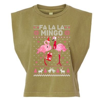 Fa La La La Mingo Flamingo Santa Pink Ugly Christmas Sweater Garment-Dyed Women's Muscle Tee