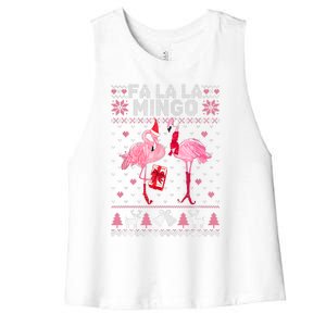 Fa La La La Mingo Flamingo Santa Pink Ugly Christmas Sweater Women's Racerback Cropped Tank