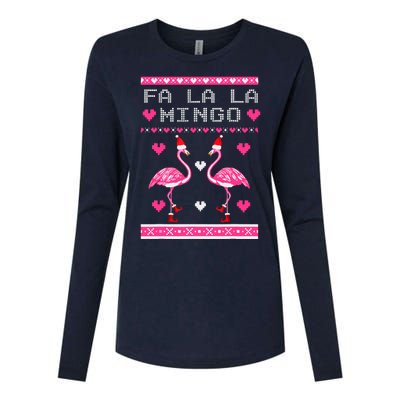 Fa La La La Mingo Flamingo Santa Pink Ugly Christmas Womens Cotton Relaxed Long Sleeve T-Shirt