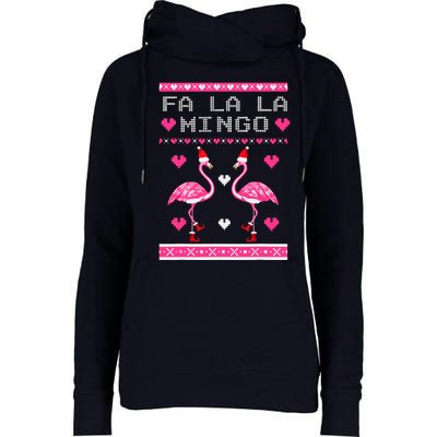 Fa La La La Mingo Flamingo Santa Pink Ugly Christmas Womens Funnel Neck Pullover Hood