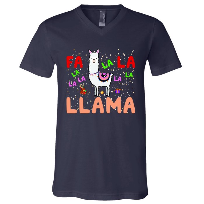 Fa La La Llama Funny Llama Christmas V-Neck T-Shirt