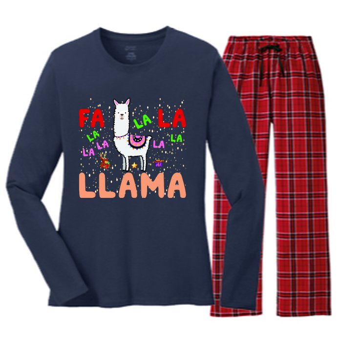 Fa La La Llama Funny Llama Christmas Women's Long Sleeve Flannel Pajama Set 