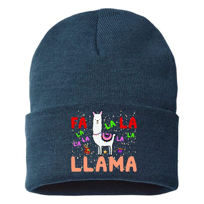 Fa La La Llama Funny Llama Christmas Sustainable Knit Beanie